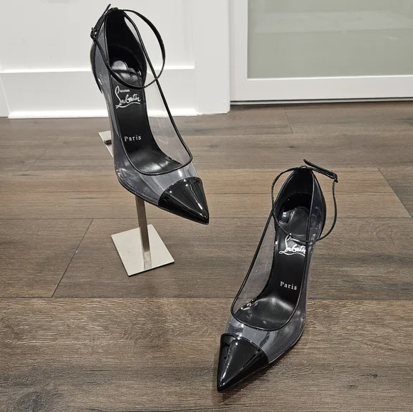NIB CHRISTIAN LOUBOUTIN DEBOUT CONDORAPIK 100 VINYL & BLK PATENT PUMP- SIZE 40 - Picture 2 of 13